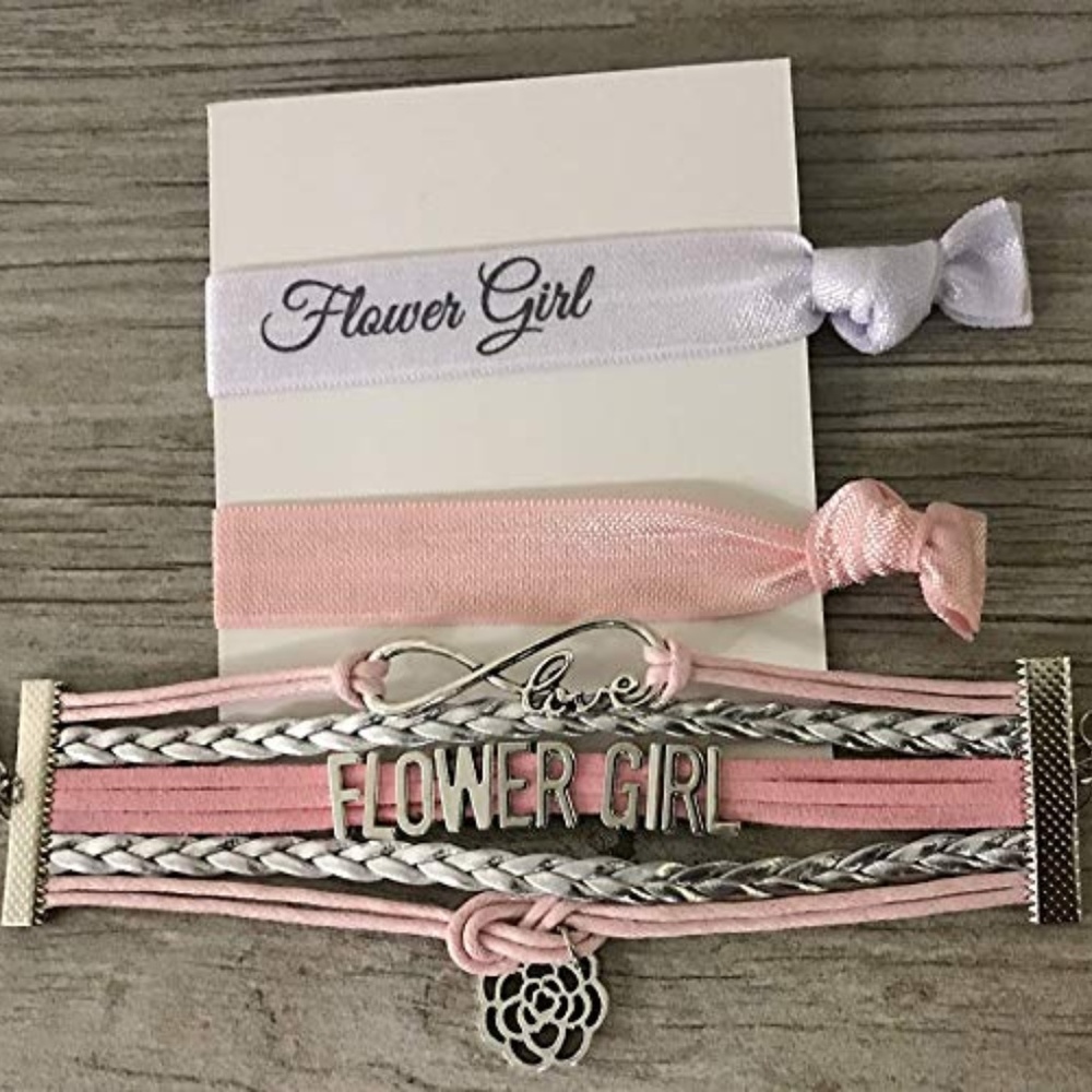 Flower Girl Pink Bracelet Bangle Hair Ties